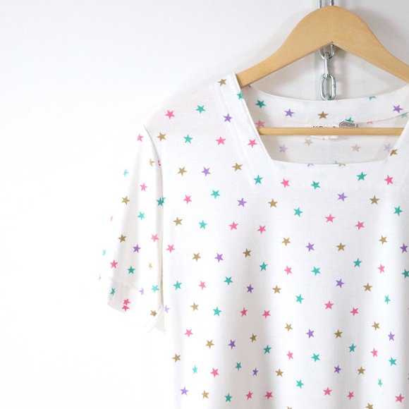 ❌SOLD❌vintage 80s 90s confetti stars soft knit tee - Picture 2 of 6